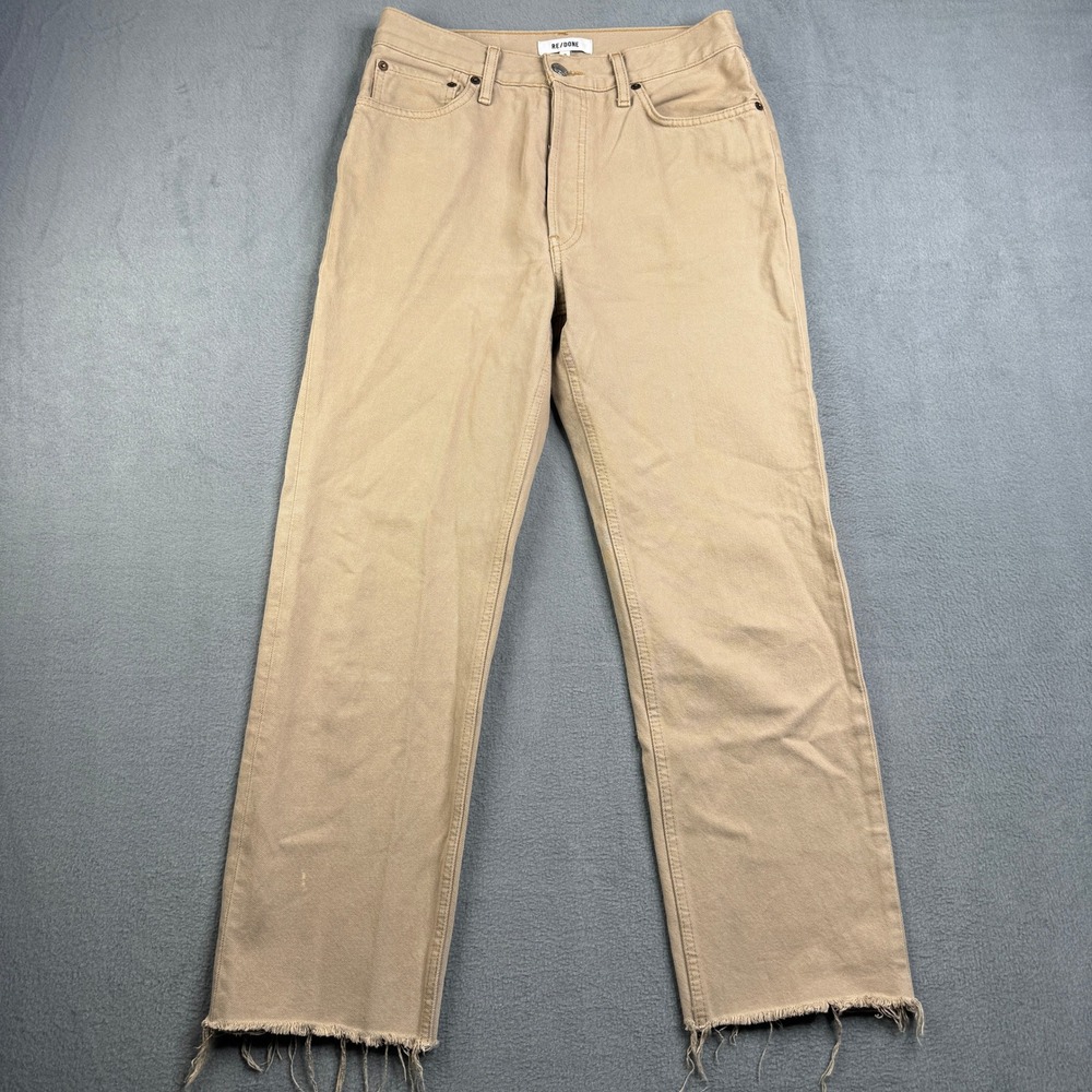 RE/DONE 90s Loose Straight Jeans Vintage‎ Khaki Worn High Rise Raw Hem Size 26